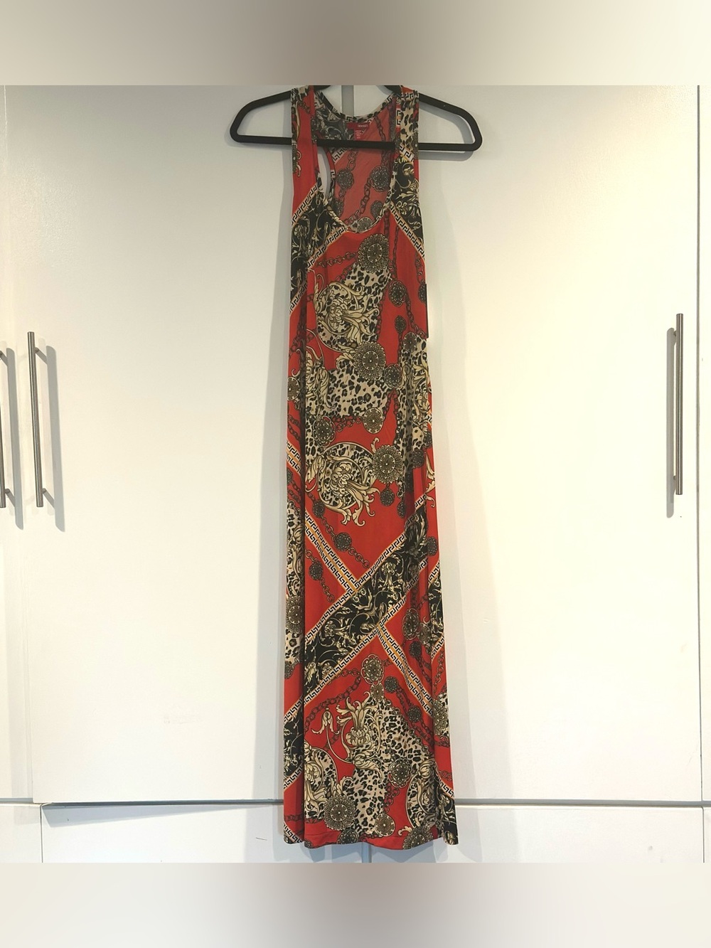 NWT Red Gold Chain Leopard Print Dress JR-S Y2K-Mall Mob-Wife Retro-Glam Classic